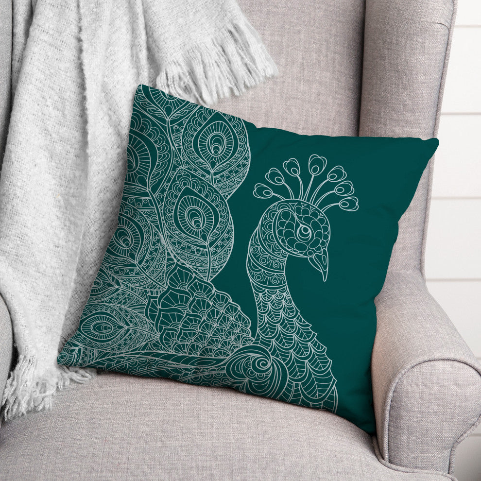 Line Pattern Peacock 2 18x18 Spun Poly Pillow