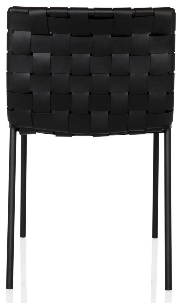 Elite Living Soho, Set of 2, Modern Faux Leather Weave Dining Chair, Black