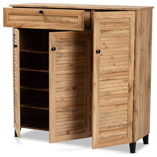 Coolidge Oak Brown Finished Wood 3-Door Shoe Storage Cabinet With Drawer