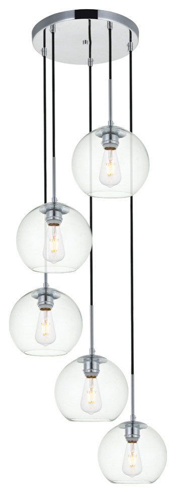 Baxter 5 Light Pendant in Chrome And Clear