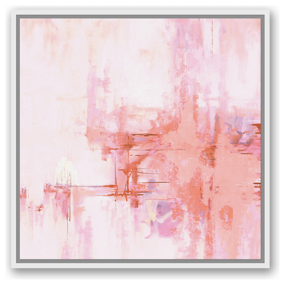 Blush Pink Abstract 24x24 White Floating Framed Canvas