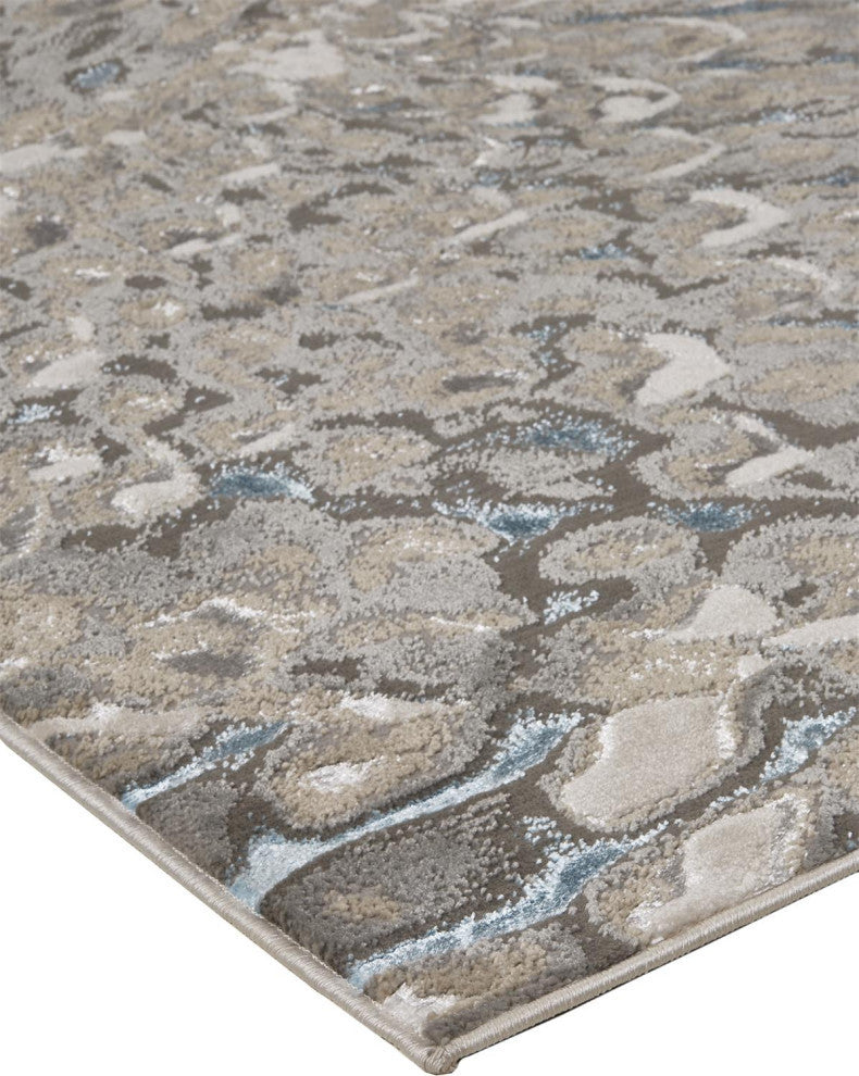 Weave & Wander Aurelian Abstract Feather Rug, Blue/Silver, 6'7"x9'6"