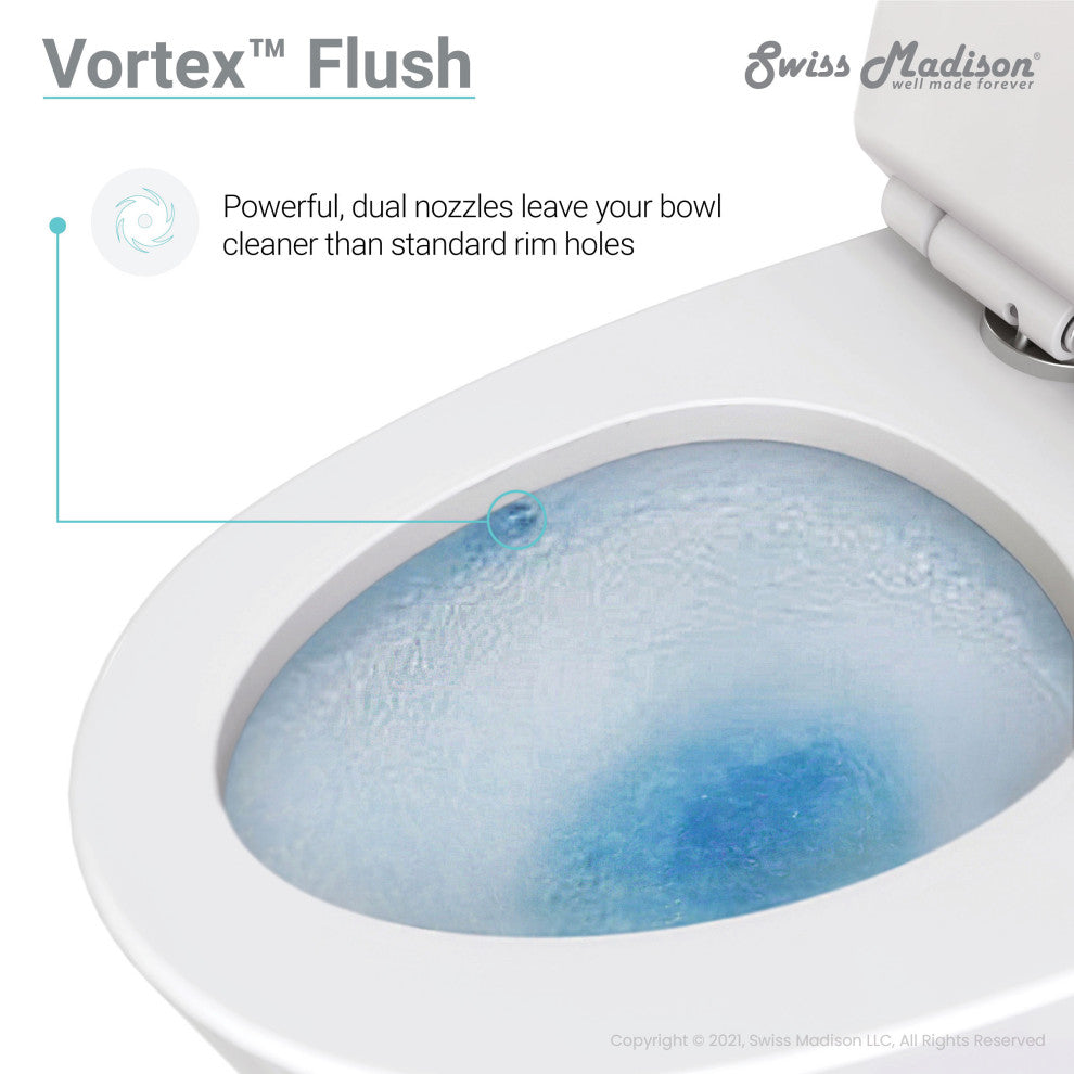 St. Tropez Elongated Toilet, Dual Vortex Flush, Matte White