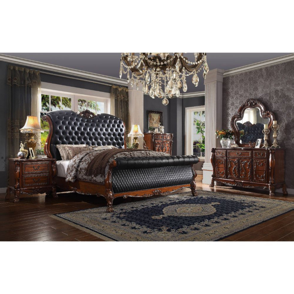 Jazlyn Ornamental Baroque Standard Bed, Cherry Oak, Queen