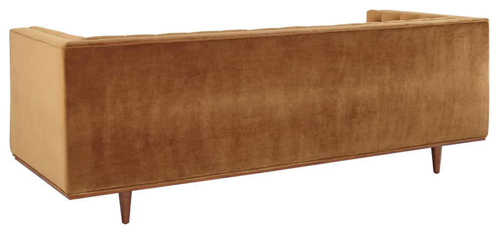 Tufted Sofa, Velvet, Brown, Modern, Living Lounge Room Hotel Lobby Hospitality