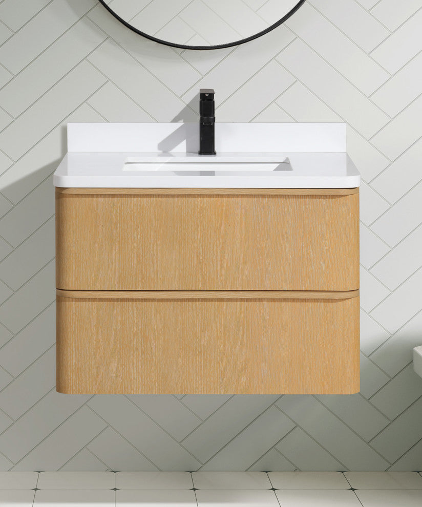 Lucas Bathroom Vanity, Washed Oak, 30", Single Sink, Floating