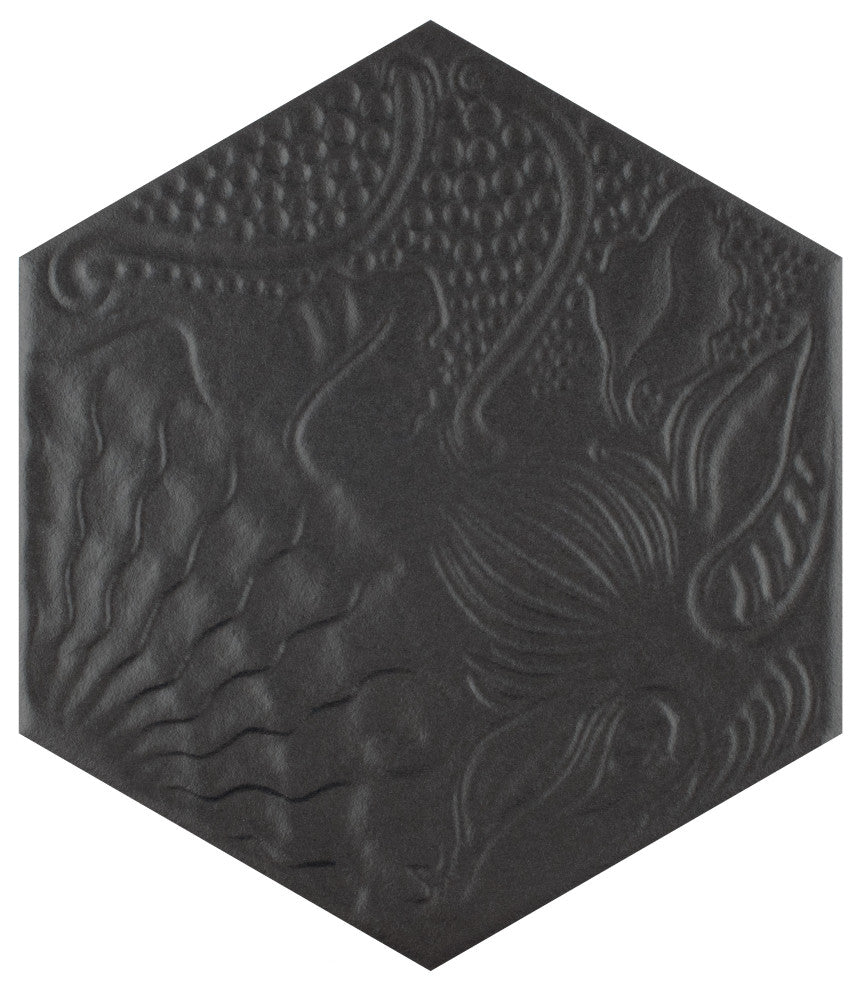 Gaudi Hex Porcelain Floor and Wall Tile, Black