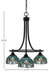 Paramount Downlight 3-Light Chandelier, Matte Black, 7" Turquoise Cypress Art