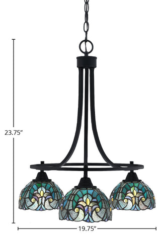 Paramount Downlight 3-Light Chandelier, Matte Black, 7" Turquoise Cypress Art