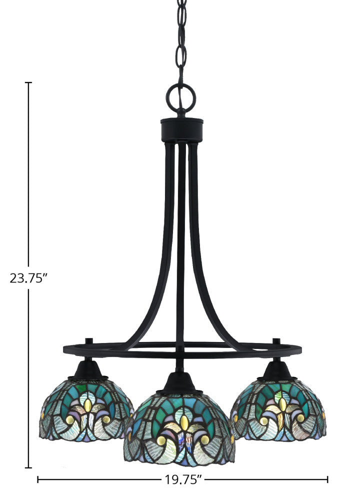 Paramount Downlight 3-Light Chandelier, Matte Black, 7" Turquoise Cypress Art