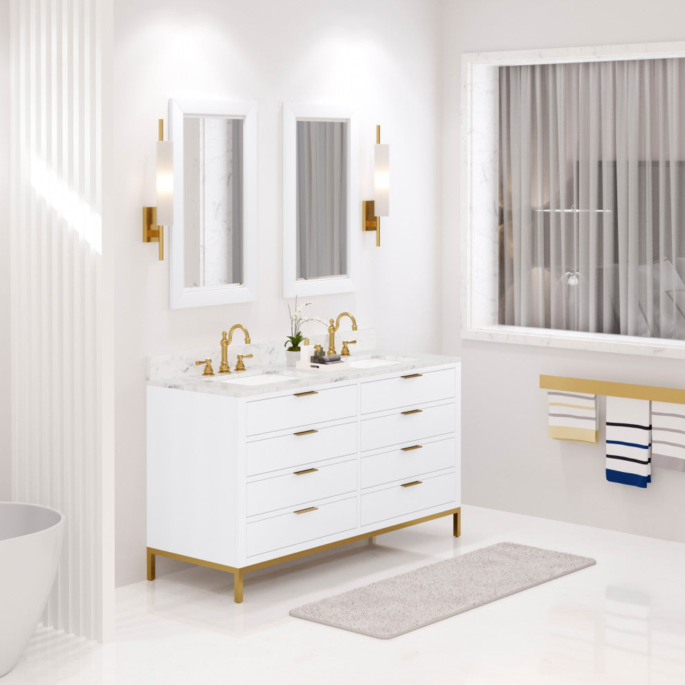 Bristol 60" Vanity, White With Mirrors and Hook Faucet