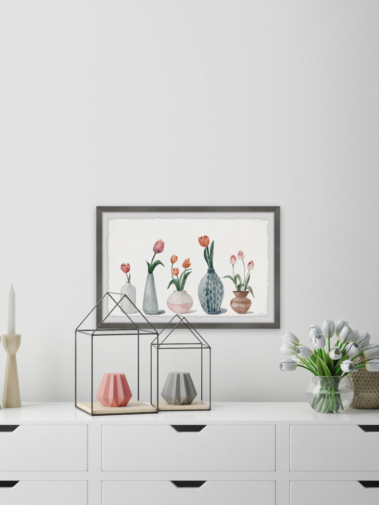 "Bottled Tulips" Framed Painting Print, 36x24