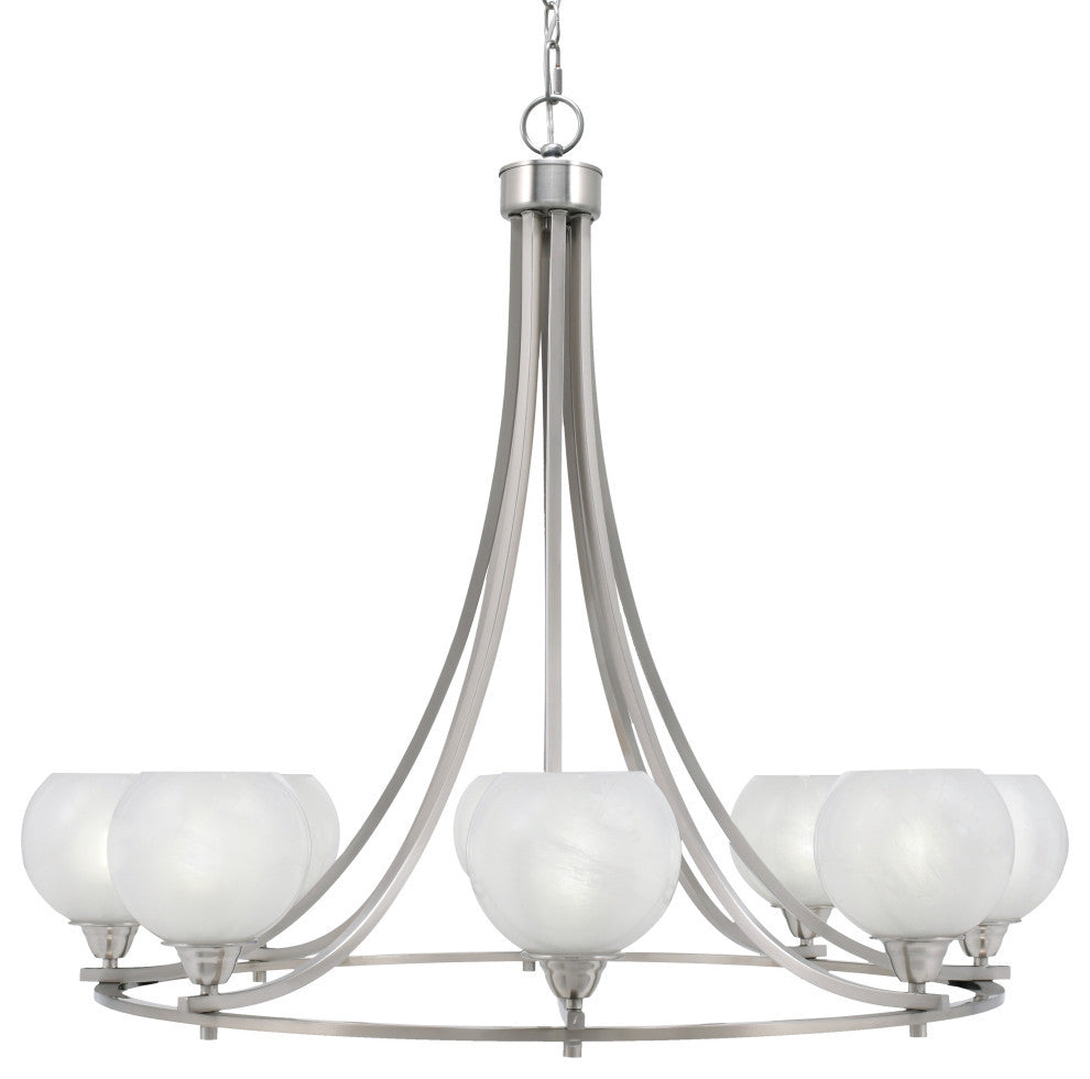 Paramount 8-Light Chandelier, Brushed Nickel, 5.75" White Marble Glass