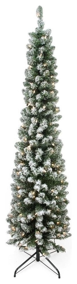 Flocked Traditional Green Pine Christmas Tree, Clear Lights