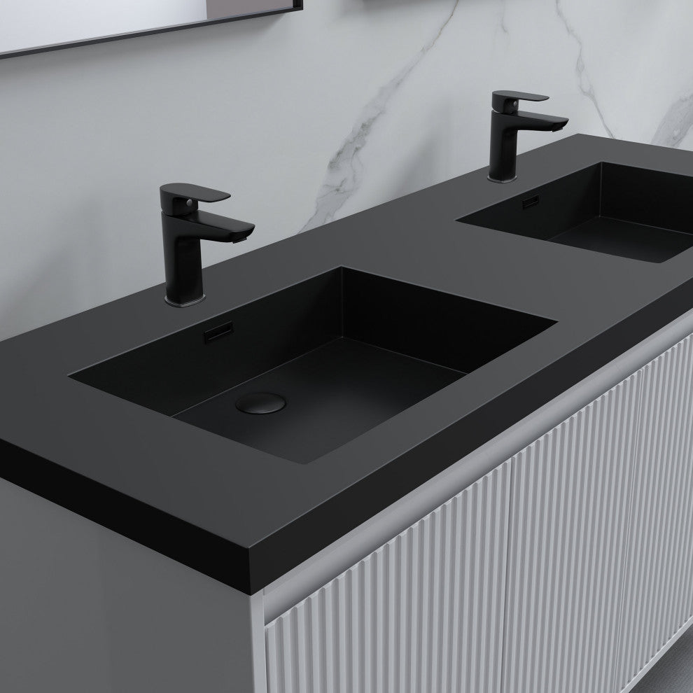 Flutie 60" Bathroom Vanity Set, White, Double Black Sink