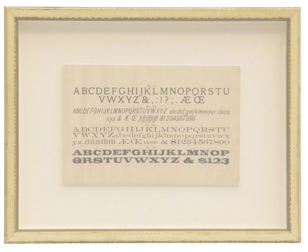 Mounted Small Antique Alphabet # 51, Cream And Gold Shadowbox