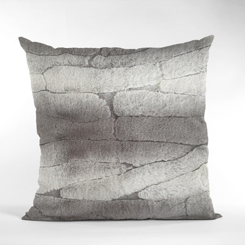 Plutus Gray Silver Furever Faux Fur Luxury Throw Pillow, 26" x 26"