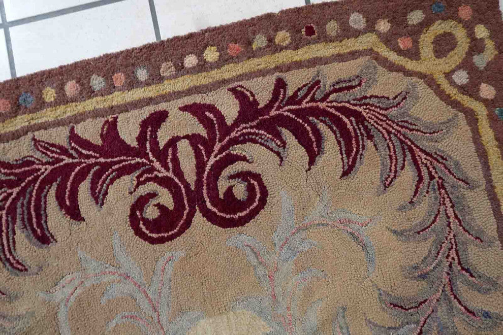 Handmade Antique American Hooked Rug 2.7'x5', 84cmx154cm 1880s