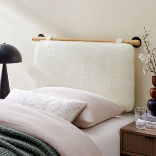 Anela Wall-Mounted Chenille Upholstered Twin Headboard, Cream Natural