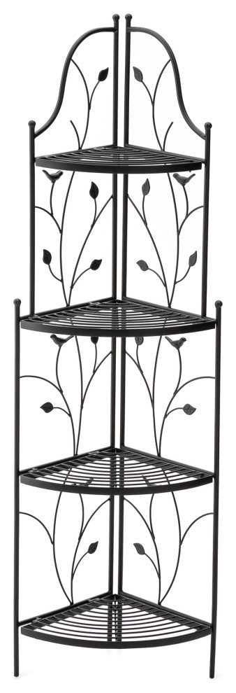 52"H 4-Tiered Metal Corner Shelf Plant Stand, Black