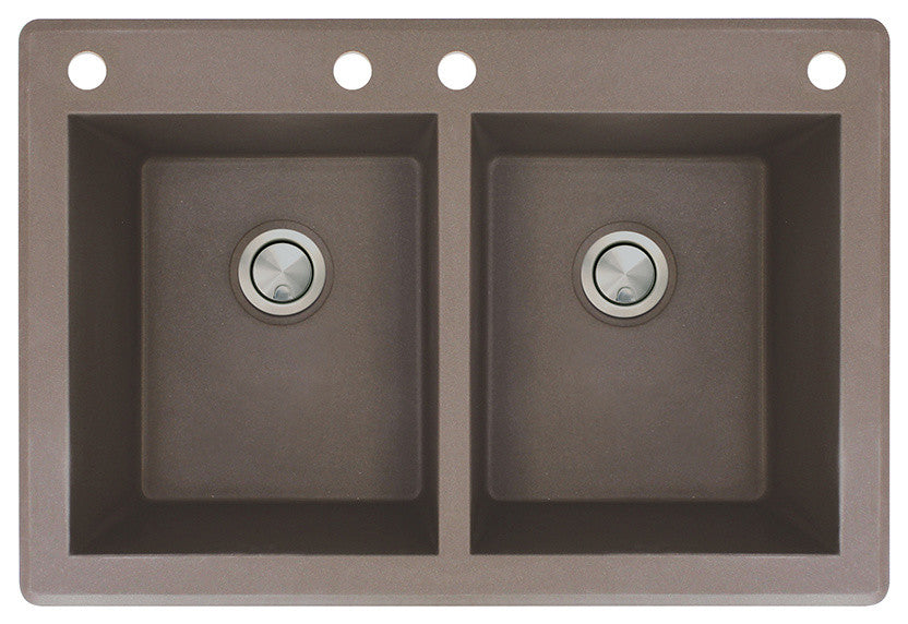 Radius 33" silQ Granite Double Bowl Kitchen Sink with 4 Holes in Espresso