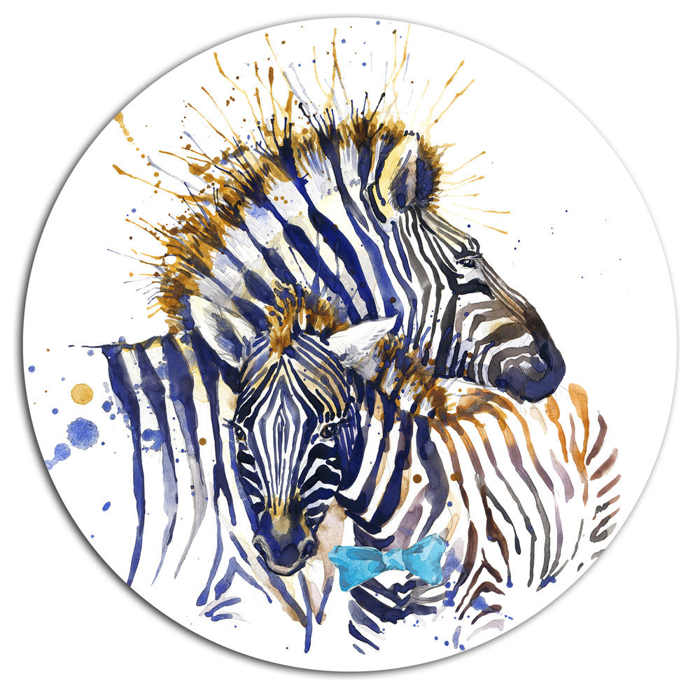 Zebra Family Illustration Watercolor, Animal Art Round Wall Art, 23"