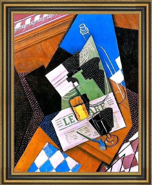 Juan Gris Waterbottle  Fruitdish - 20" x 25" Framed Premium Canvas Print