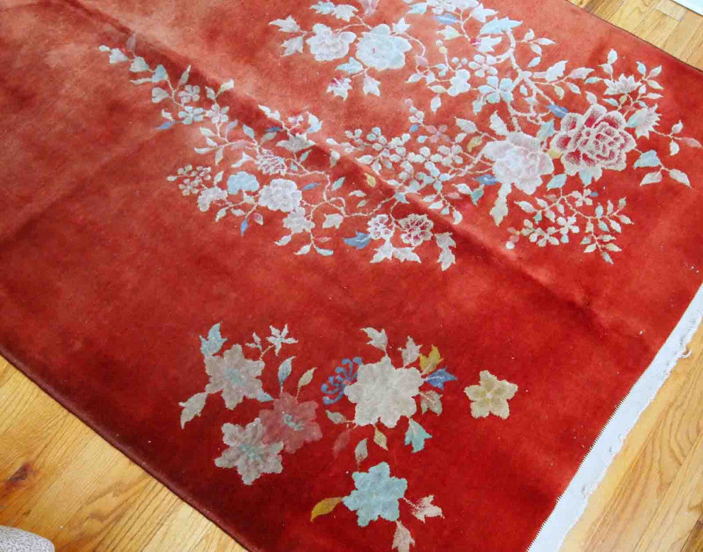 Handmade Antique Art Deco Chinese Rug, 4.1'x6.4', 125cmx195cm 1920s