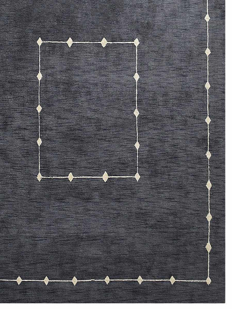 HAND KNOTTED LOOM WOOL ECO-FRIENDLY AREA RUGS - Rectangle, Charcoal, Geometric