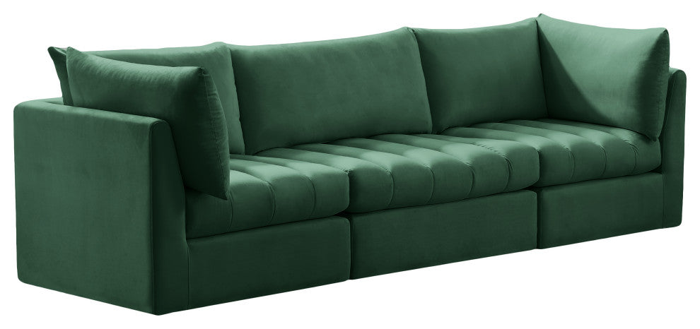 Jacob Velvet Upholstered 3-Piece Modular Sofa, Green