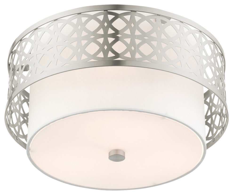 Brushed Nickel Fretwork, Ornamental, Transitional, Sophisticated Semi Flush
