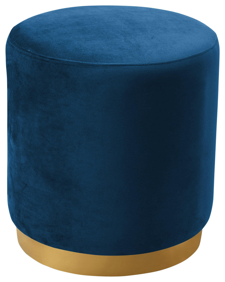 Opal Navy Velvet Ottoman with Gold Base - Navy