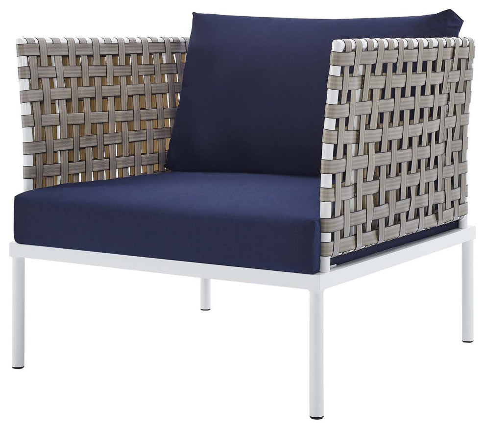 Lounge Sectional Sofa Chair Table Set, Sunbrella, Aluminum, Blue Navy, Outdoor