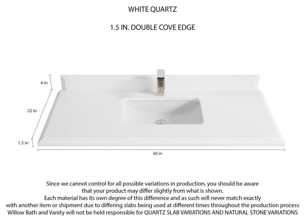 Sonoma 60 Single Sink Reeded Bathroom Vanity in White 1.5" White Quartz