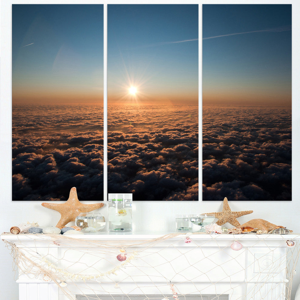 "Sunset Above the Dark Clouds" Oversized Beach Metal Wall Art, 3 Panels, 36"x28"