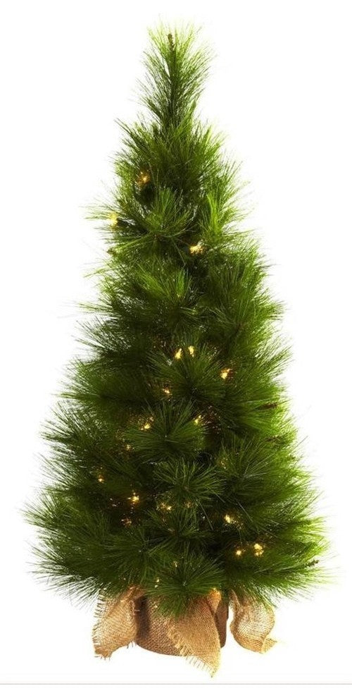 3' Christmas Tree With Burlap Bag and Clear Lights, Green