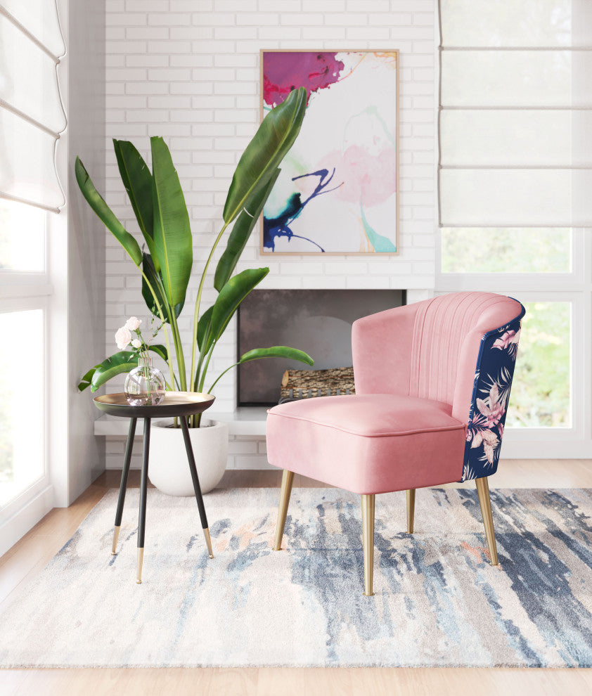 Tina Accent Chair Pink, Gold & Foliage Print