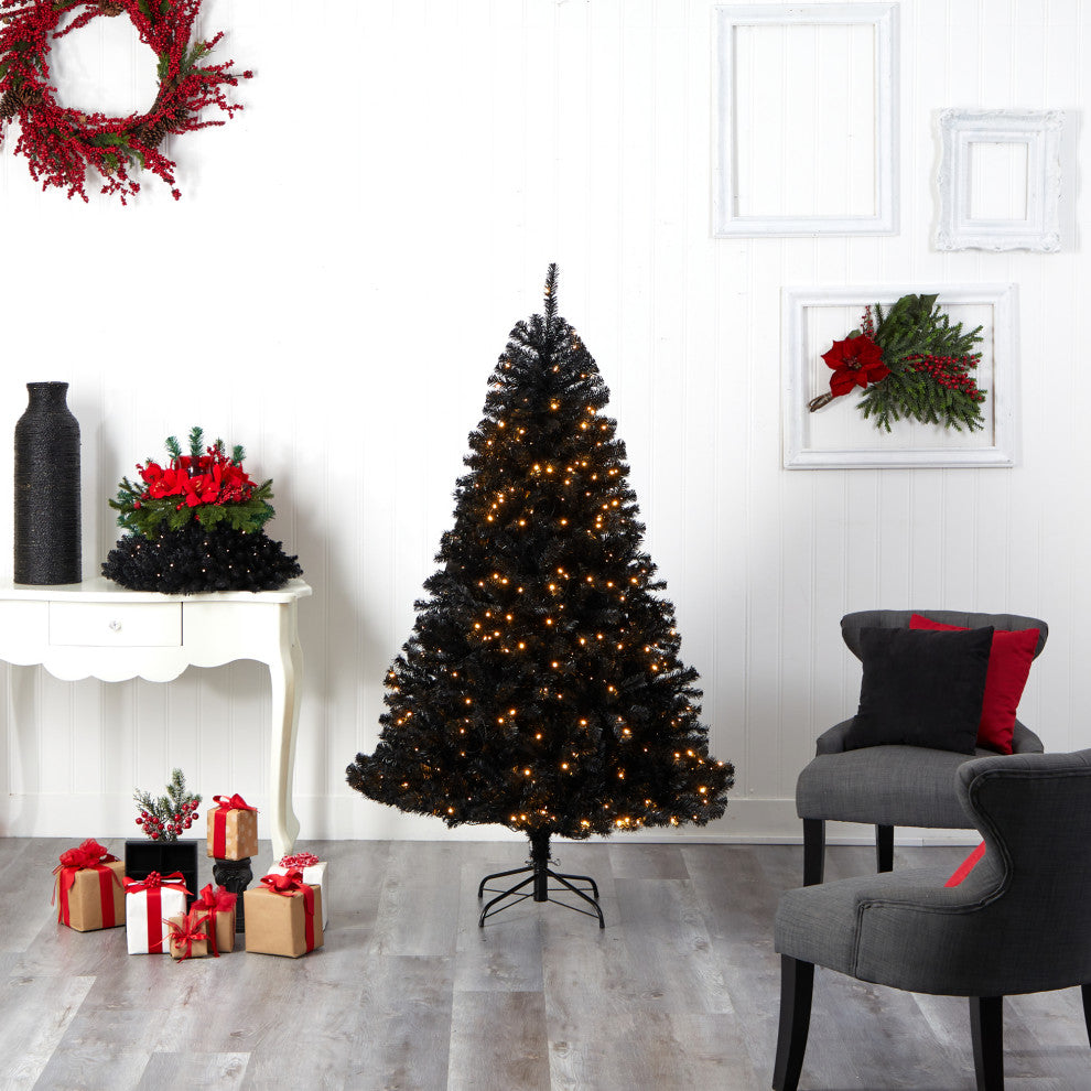 6' Black Artificial Christmas Tree With 400 Clear LED Lights and 1036 Tips