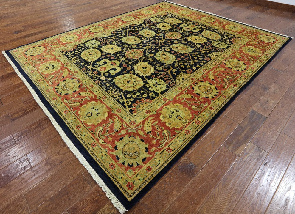 8'x10' Peshawar Navy Blue Oriental Hand Knotted Rug, W2528
