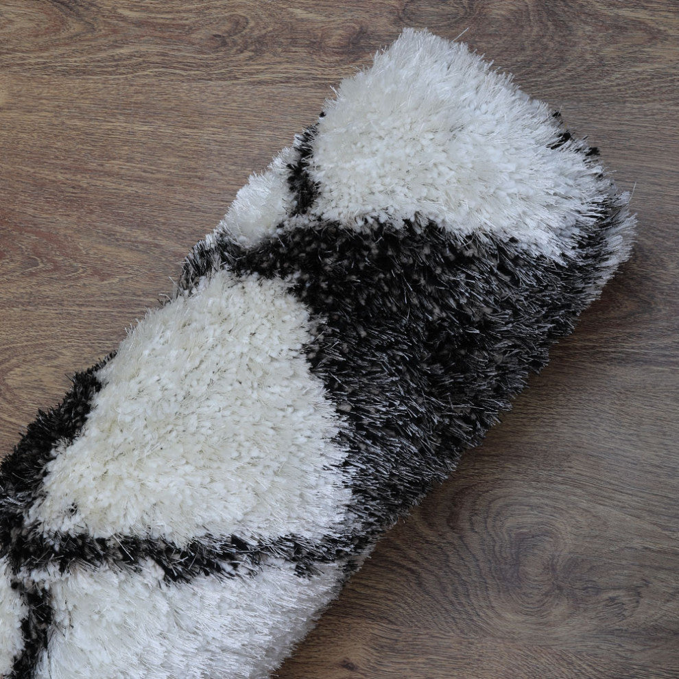 HAND TUFTED SHAG POLYESTER ECO-FRIENDLY AREA RUGS -  Gray White Color, Geometric