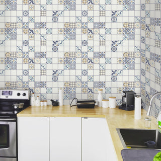 Blue Beige Tile 3D Wall Panels, Set of 10, Covers 49 Sq Ft