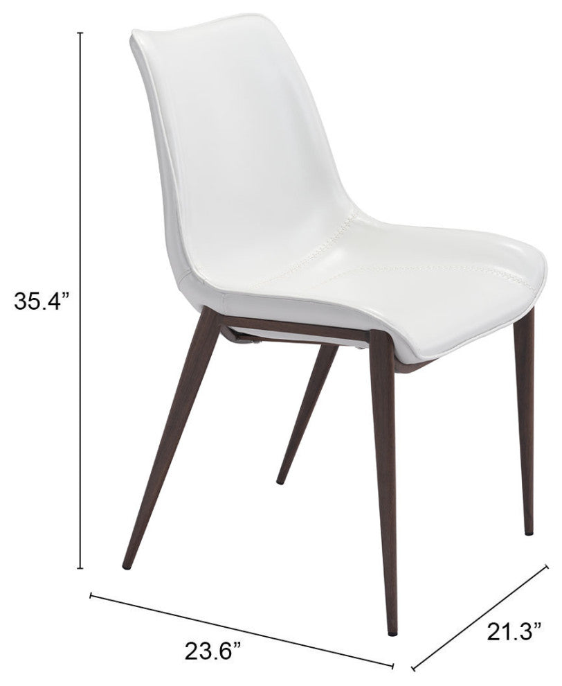 Dining Chair, Set of 2, Faux Vinyl Leather, Steel, White, Walnut, Cafe Bistro