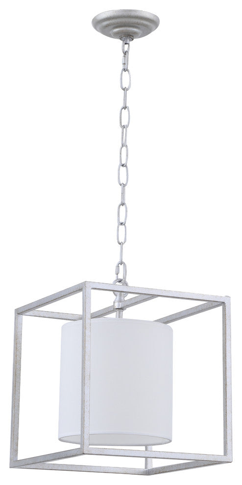 Vintage Silver Finish And White Shade 1-Light Pendant
