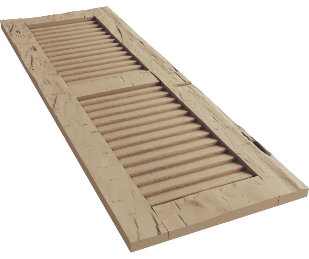 Rustic 2 Equal Louver Faux Wood Shutters, Per Pair, Hand Hewn, 12x42"