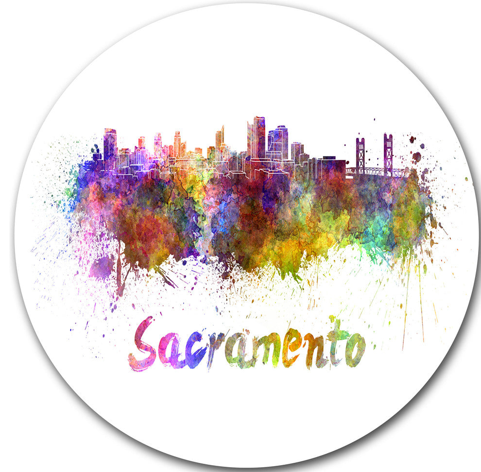 Sacramento Skyline, Cityscape Disc Metal Artwork, 36"