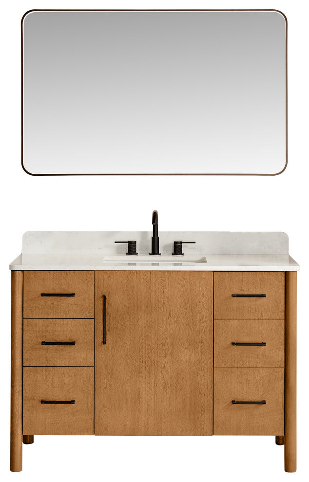 Velora Bathroom Vanity, Mango Brown, 48", With Mirror