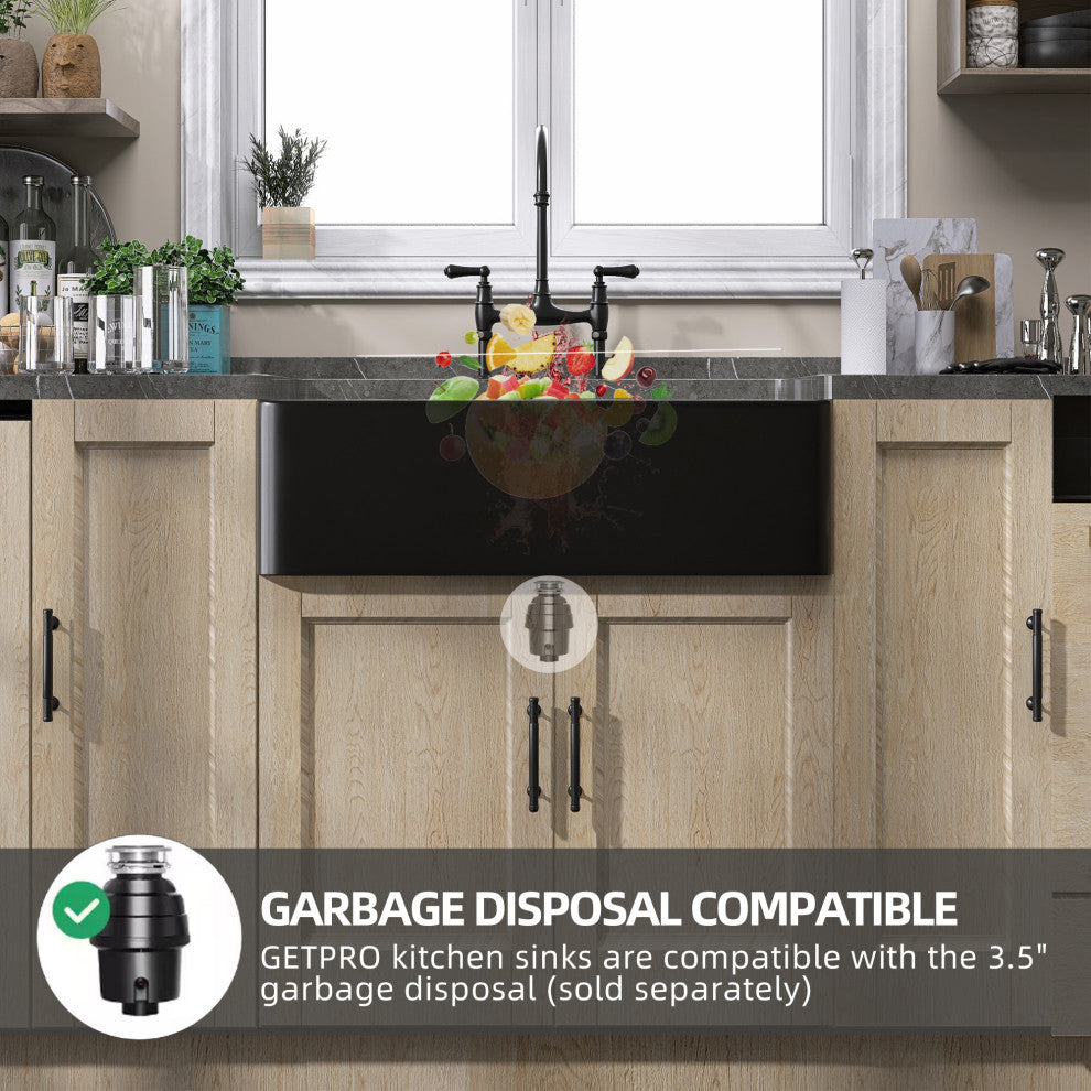 36"x20" Apron Front Single Bowl Farm Fireclay Kitchen Sink with Accessories