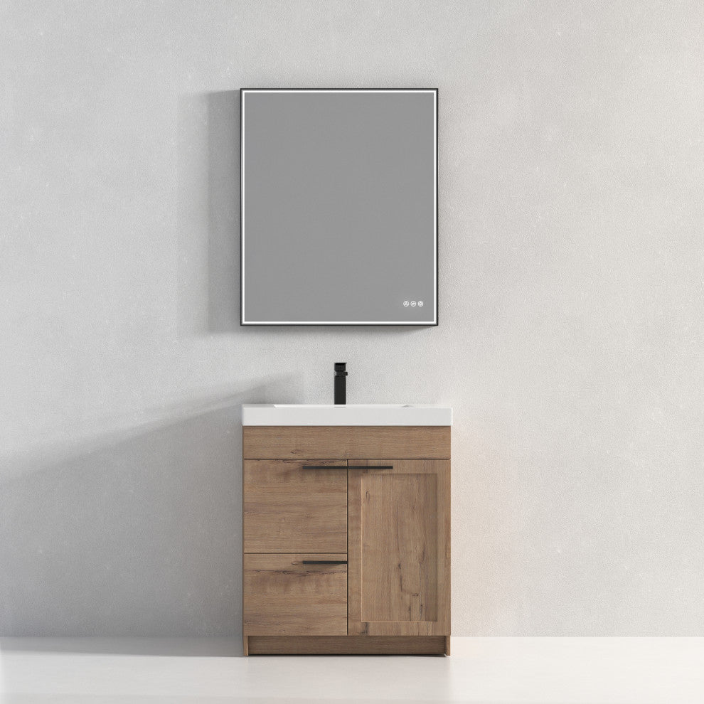Freestanding Bathroom Vanity With Top Mount Sink, Classic Oak, 30'' Acrylic Sink