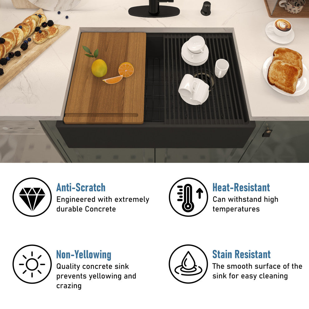 30in Single Bowl Farmhouse Apron Kitchen Sink, Black Earth