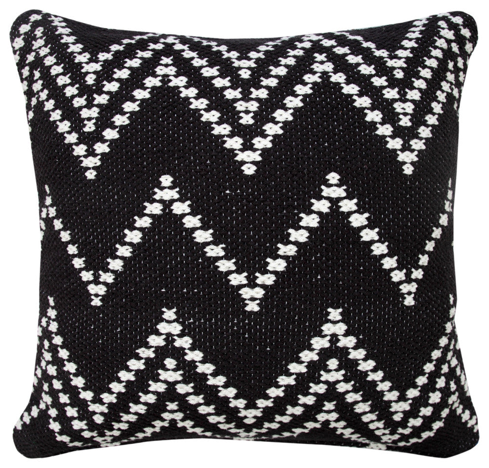 Ox Bay Handwoven Black/White Chevron Cotton Blend Pillow Cover, 20"x20"